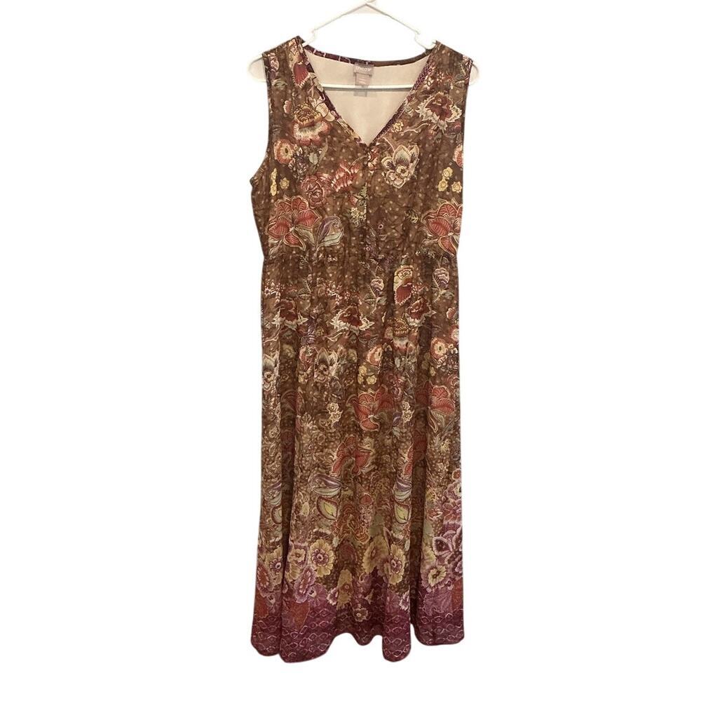 Chicos Womens Sleeveless Maxi Dress Brown Floral Boho fall Career Office Work
